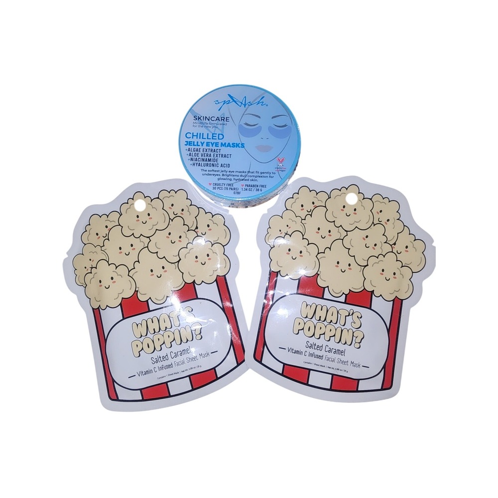 Splash Skincare Chilled Jelly Eye Masks & Salted Caramel Sheet Mask Bundle 3pc